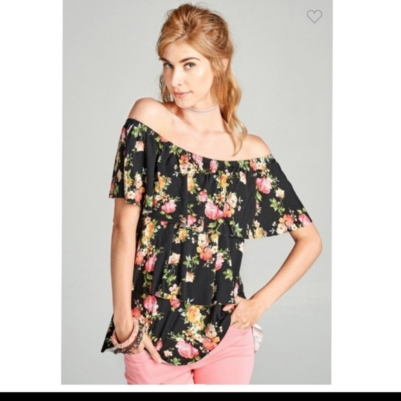 ODDY Floral Black Offshoulder Top New - Picture 2 of 7